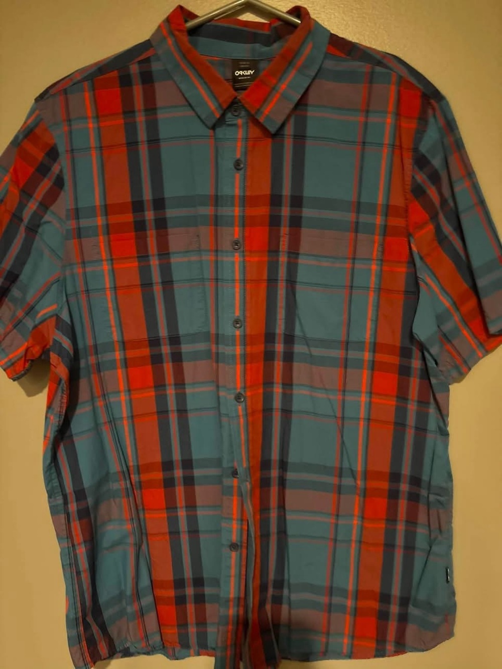 Oakley Men’s Short Sleeve Plaid Button-Down - Teal & Orange